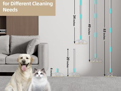 Adjustable Long Handle Pet Hair Remover for Carpet, Sofa, Bedding and Hard-to-Reach Areas
