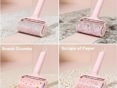 Wide Reusable Pink Lint Roller for Pet Hair, Dust & Household Fabrics