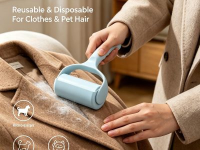 Reusable Light Blue Lint Roller for Clothing, Pet Hair & Upholstery